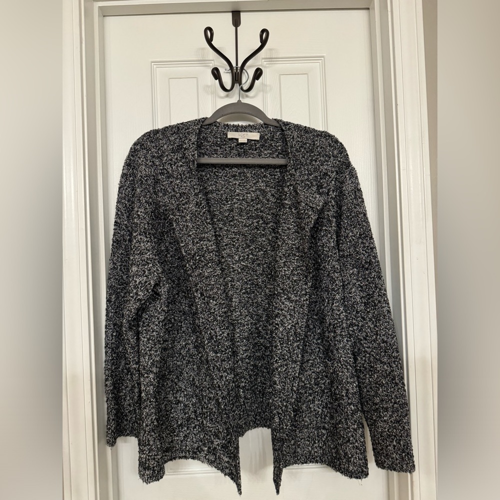 Loft Open Front Cardigan Womens Plus 20/22 Black White Knit Structured Jacket